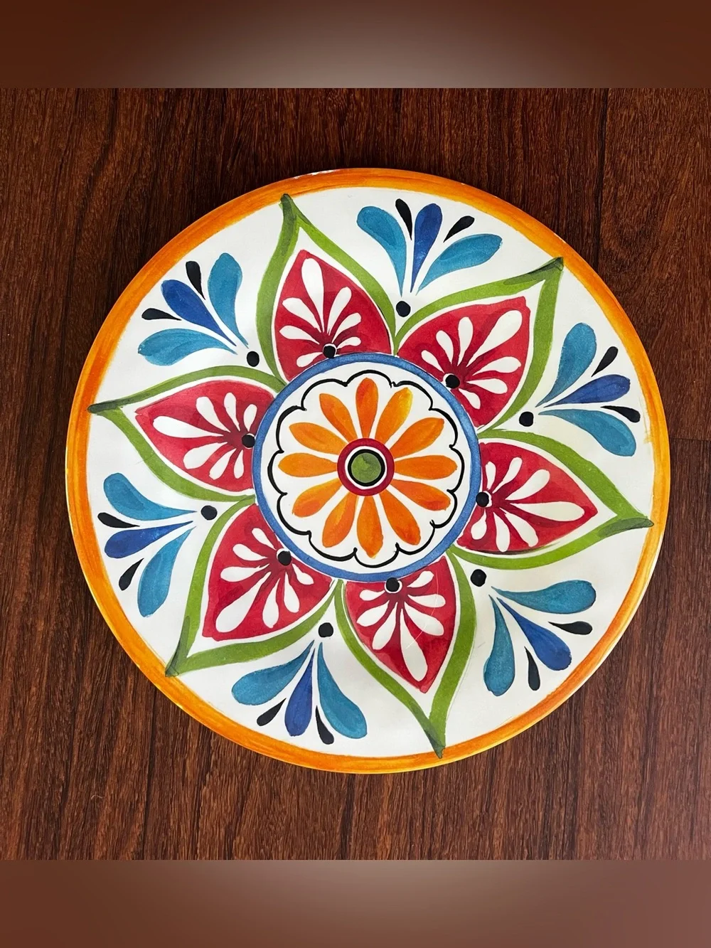 Bed Bath & Beyond Melamine 10.5” Dinner Plates Boho Tuscany Orange Set Of 4